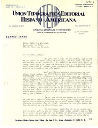 [Carta] 1942 oct. 3, México, D. F., México [a] Gabriela Mistral, Consulado de Chile, Río de Janeiro, Brasil