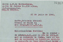[Carta] 1946 jul. 25, México [a] Gabriela Mistral