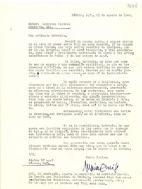 [Carta] 1946 ago. 23, México [a] Gabriela Mistral, Monrovia, California