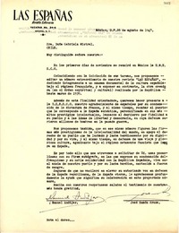 [Carta] 1947 ago. 26, México, D. F., México [a] Gabriela Mistral, Chile