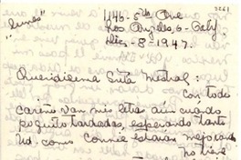 [Carta] 1947 dic. 8, Los Angeles, Calif., [EE.UU.] [a] Gabriela Mistral