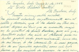 [Carta] 1948 mayo 21, Los Angeles, California, [EE.UU.] [a] Gabriela Mistral, Santa Bárbara, California, [EE.UU.]