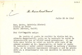 [Carta] 1948 jul. 26, New York, [EE.UU.] [a] Gabriela Mistral, Santa Bárbara, Calif., [EE.UU.]
