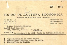 [Recibo] 1948 sept. 4, México, D. F., México [a] Gabriela Mistral, Santa Barbara, California, [EE.UU.]