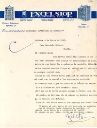 [Carta] 1949 ene. 6, México [a] Gabriela Mistral, Fortín [de las Flores], Veracruz, [México]