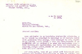 [Carta] 1949 ene. 10, Ciudad Serdán, Puebla, [México] [a] Gabriela Mistral, Fortín de las Flores, Veracruz, [México]