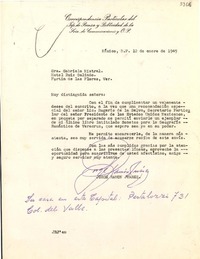[Carta] 1949 ene. 12, México, D. F. [a] Gabriela Mistral, Fortín de las Flores, Veracruz, [México]