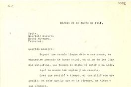 [Carta] 1949 ene. 24, Mérida, [México] [a] Gabriela Mistral, Hotel Mocambo, Veracruz, [México]