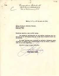 [Carta] 1949 ene. 29, México, D. F. [a] Gabriela Mistral, Hotel Mocambo, Veracruz, Ver., [México]