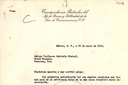 [Carta] 1949 ene. 29, México, D. F. [a] Gabriela Mistral, Hotel Mocambo, Veracruz, Ver., [México]