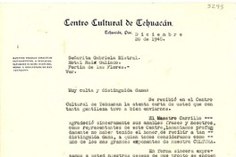 [Carta] 1948 dic. 20, Tehuacán, Puebla [a] Gabriela Mistral, Veracruz