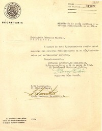 Oficio 01709, 1949 mar. 24, Veracruz, [México] [a] Gabriela Mistral