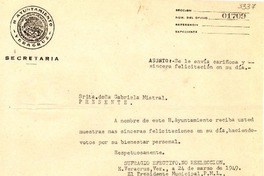 Oficio 01709, 1949 mar. 24, Veracruz, [México] [a] Gabriela Mistral