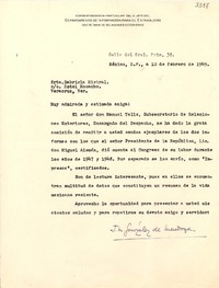 [Carta] 1949 feb. 10, México D.F [a] Gabriela Mistral, Veracruz