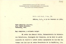 [Carta] 1949 feb. 10, México D.F [a] Gabriela Mistral, Veracruz