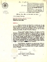 Oficio Particular, 1949 abr. 5, Mérida, Yuc., [México] [a] Gabriela Mistral, Veracruz, Ver., [México]