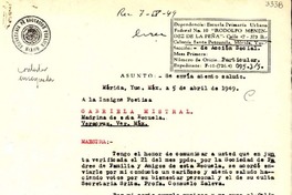 Oficio Particular, 1949 abr. 5, Mérida, Yuc., [México] [a] Gabriela Mistral, Veracruz, Ver., [México]