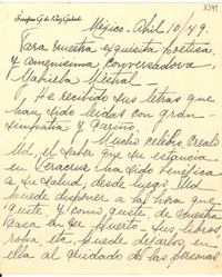 [Carta] 1949 abr. 10, México [a] Gabriela Mistral