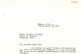 [Carta] 1949 mar. 16, México D.F [a] Gabriela Mistral