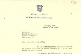 [Carta] 1949 mar. 2, Jalapa, Veracruz [a] Gabriela Mistral, Veracruz