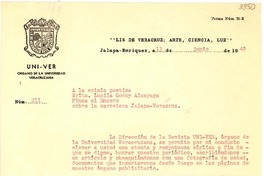 [Oficio N° 211] 1949 jun. 13, Jalapa, [México] [a] Lucila Godoy Alcayaga, Finca el Encero, Jalapa-Veracruz, [México]
