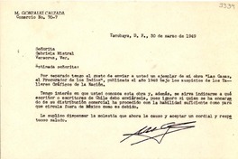 [Carta] 1949 mar. 30, Tacubaya, D.F. [México] [a] Gabriela Mistral, Veracruz