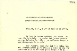 [Carta] 1949 ago. 10, México D.F. [a] Gabriela Mistral, Jalapa
