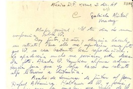 [Carta] 1949 dic. 2, México, D. F. [a] Gabriela Mistral, Veracruz, [México]