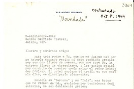 [Carta] 1949 sept. 2, México D.F [a] Gabriela Mistral, Jalapa, Veracruz