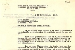 [Carta] 1949 sept. 10, Xalapa, Veracruz [a] Gabriela Mistral, Veracruz