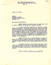 [Carta] 1950 jun. 4, Mérida, Yuc., México [a] Gabriela Mistral, Jalapa, Ver., [México]