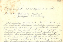 [Carta] 1949 sept. 23, México D.F [a] Gabriela Mistral, Veracruz