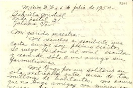 [Carta] 1950 jul. 6, México D. F. [a] [Gabriela Mistral], Apartado Postal 21, Jalapa, Ver., [México]