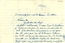 [Carta] 1950 ene. 15, Veracruz [a] Gabriela Mistral