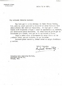 [Carta] 1950 jul. 29, Veracruz, [México] [a] Gabriela Mistral, Apartado Postal 21, Xalapa, Ver., [México]