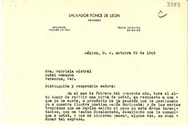 [Carta] 1949 oct. 25, México D. F. [a] Gabriela Mistral, Veracruz
