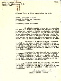 [Carta] 1950 sept. 26, Jalapa [a] Gabriela Mistral, Veracruz