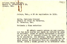 [Carta] 1950 sept. 26, Jalapa [a] Gabriela Mistral, Veracruz