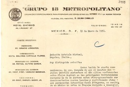 [Carta] 1951 ene. 13, México, D.F. [a] Gabriela Mistral, Nápoles, Italia