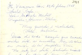 [Carta] 1951 feb. 12, Veracruz, Ver., [México] [a] Gabriela Mistral, Rapallo, Génova, Italia