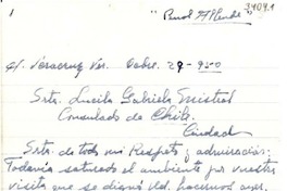 [Carta] 1950 oct. 29, Veracruz [a] Lucila Gabriela Mistral, Veracruz
