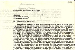 [Carta] 1950 nov. 9, Concordia, [México] [a] Gabriela Mistral, Jalapa