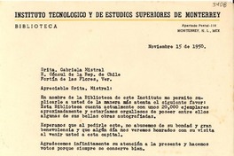 [Carta] 1950 nov. 15, Monterrey, México [a] Gabriela Mistral, Veracruz
