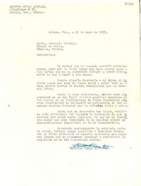 [Carta] 1951 mayo 11, Jalapa, Ver., México [a] Gabriela Mistral, Cónsul de Chile, Nápoles, Italia