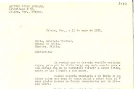 [Carta] 1951 mayo 11, Jalapa, Ver., México [a] Gabriela Mistral, Cónsul de Chile, Nápoles, Italia