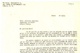 [Carta] 1951 jun., México, D.F. [a] Gabriela Mistral, Consulado de Chile, Génova, Italia