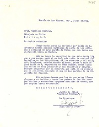 [Carta] 1951 jun. 28, Fortín de las Flores, Ver., [México] [a] Gabriela Mistral, Embajada de Chile, México, D.F., [México]