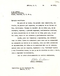 [Carta] 1953, México D. F. [a] Gabriela Mistral, Miami, Florida, EE.UU