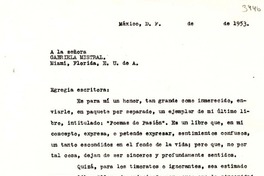 [Carta] 1953, México D. F. [a] Gabriela Mistral, Miami, Florida, EE.UU