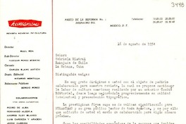 [Carta] 1954 ago. 16, México D.F. [a] Gabriela Mistral, La Habana, Cuba